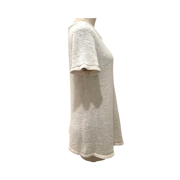 Eileen Fisher Cream Round Neck Short Sleeve Organic Cotton Blend Sweater… - Picture 3 of 7